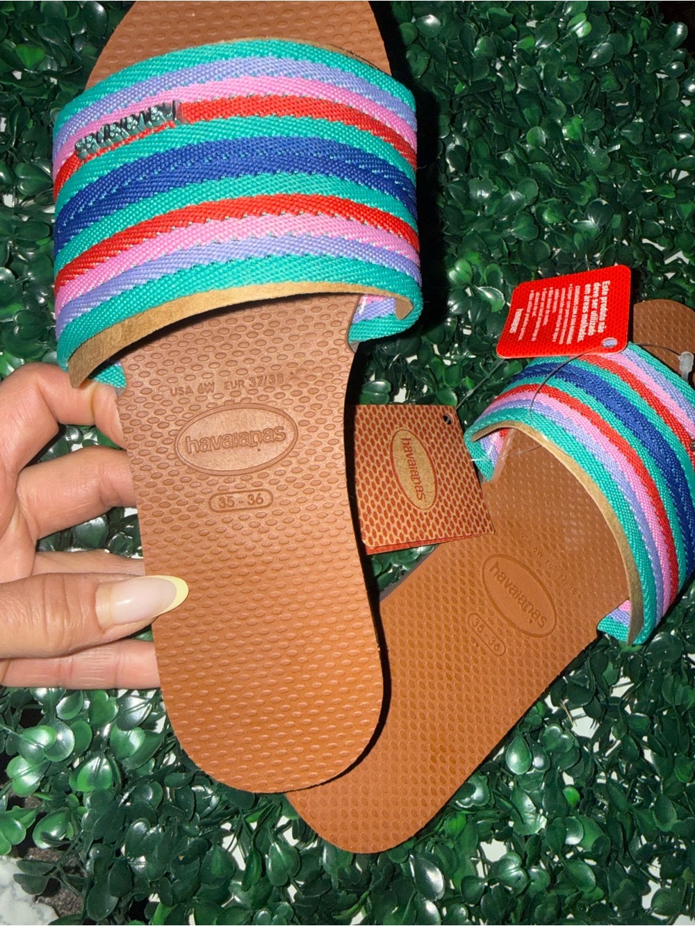 Havaianas Brown Footbed Multicolor Striped Slide Sandals - Picture 6 of 6